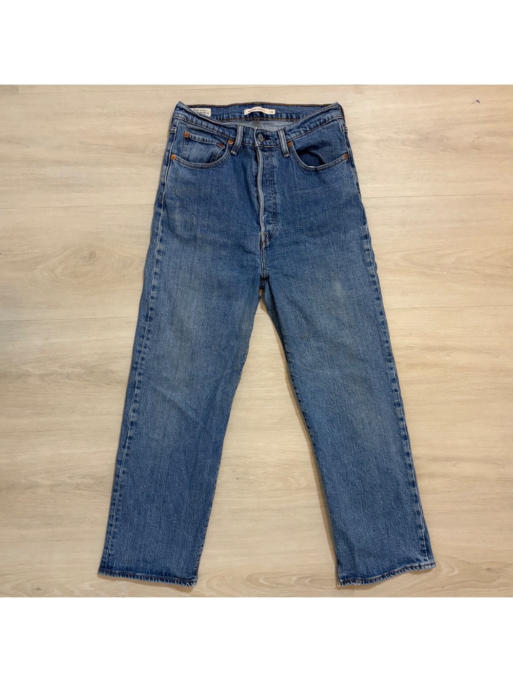Levi's Premium Ribcage Straight Jeans Women's 30 High Rise Button Fly Blue Denim